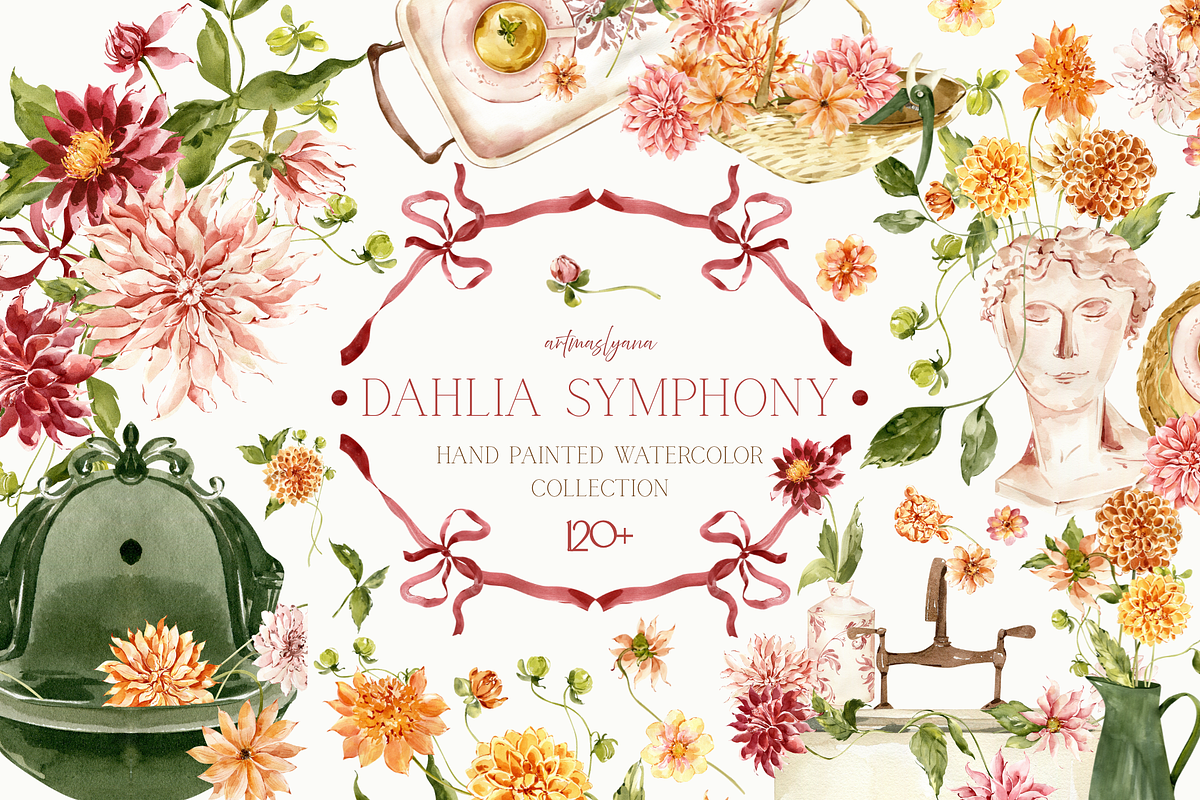Dahlia Watercolor Collection, a Decorative Illustration by ArtMaslyana (Photo 15 of 15)