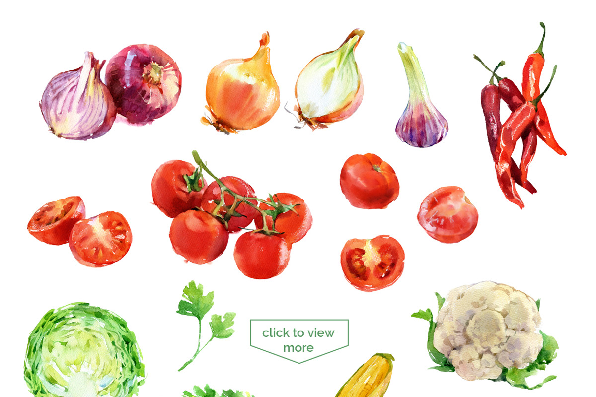 Fruits and vegetables. Watercolor, an Illustration by ognivo (Photo 4 of 4)