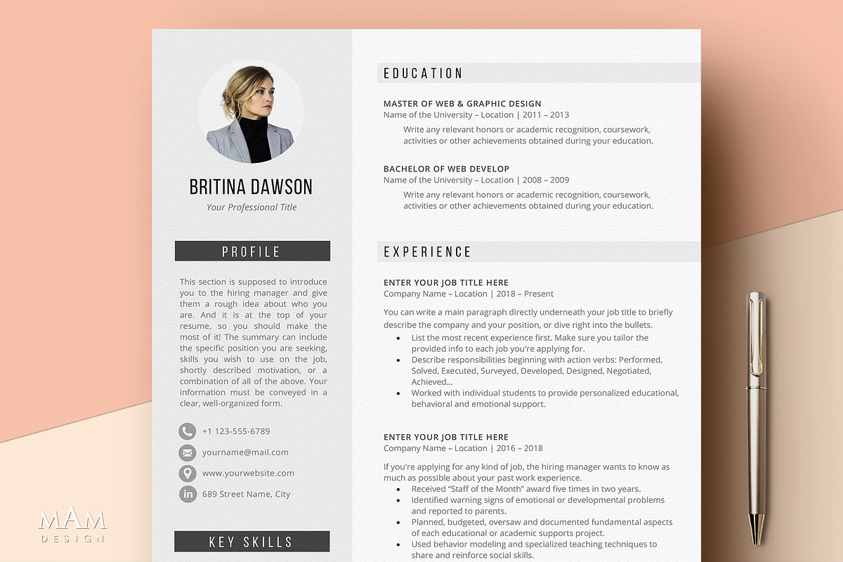 Modern Resume CV Template with photo, a Resume Template by MAM Design (Photo 1 of 10)