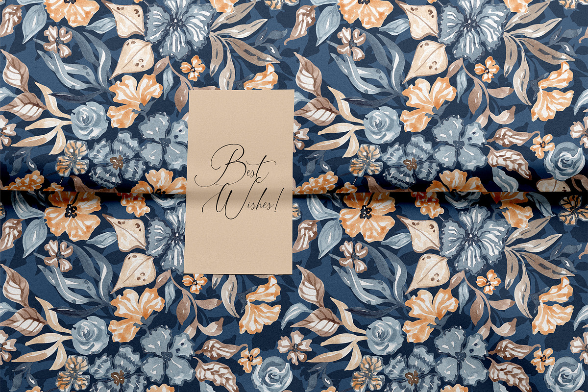 Navy Watercolor Floral Pattern, a Pattern Graphic by SirenaArt (Photo 12 of 12)