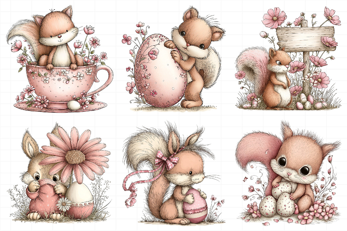 Whimsical Easter Squirrel Clipart, an Illustration by Daily.Designs (Photo 4 of 8)
