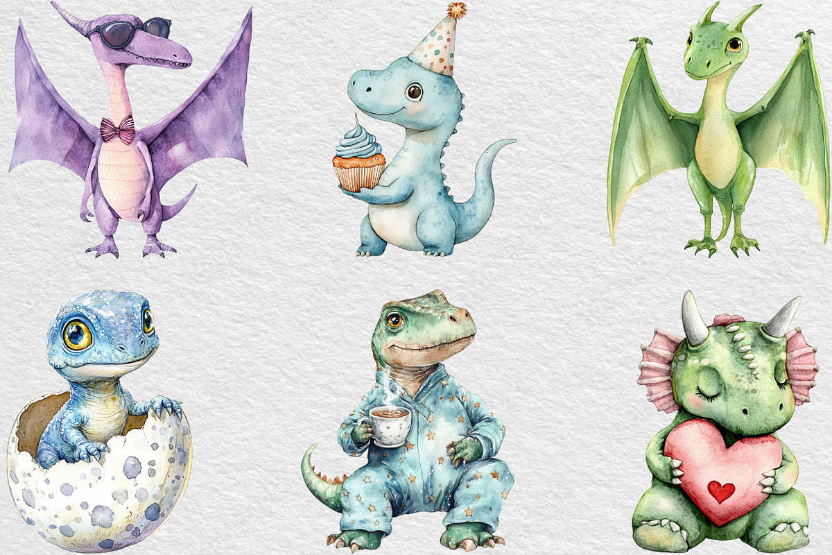 Cute Dinosaur Clipart, an Illustration by Black Bird Studio (Photo 6 of 6)