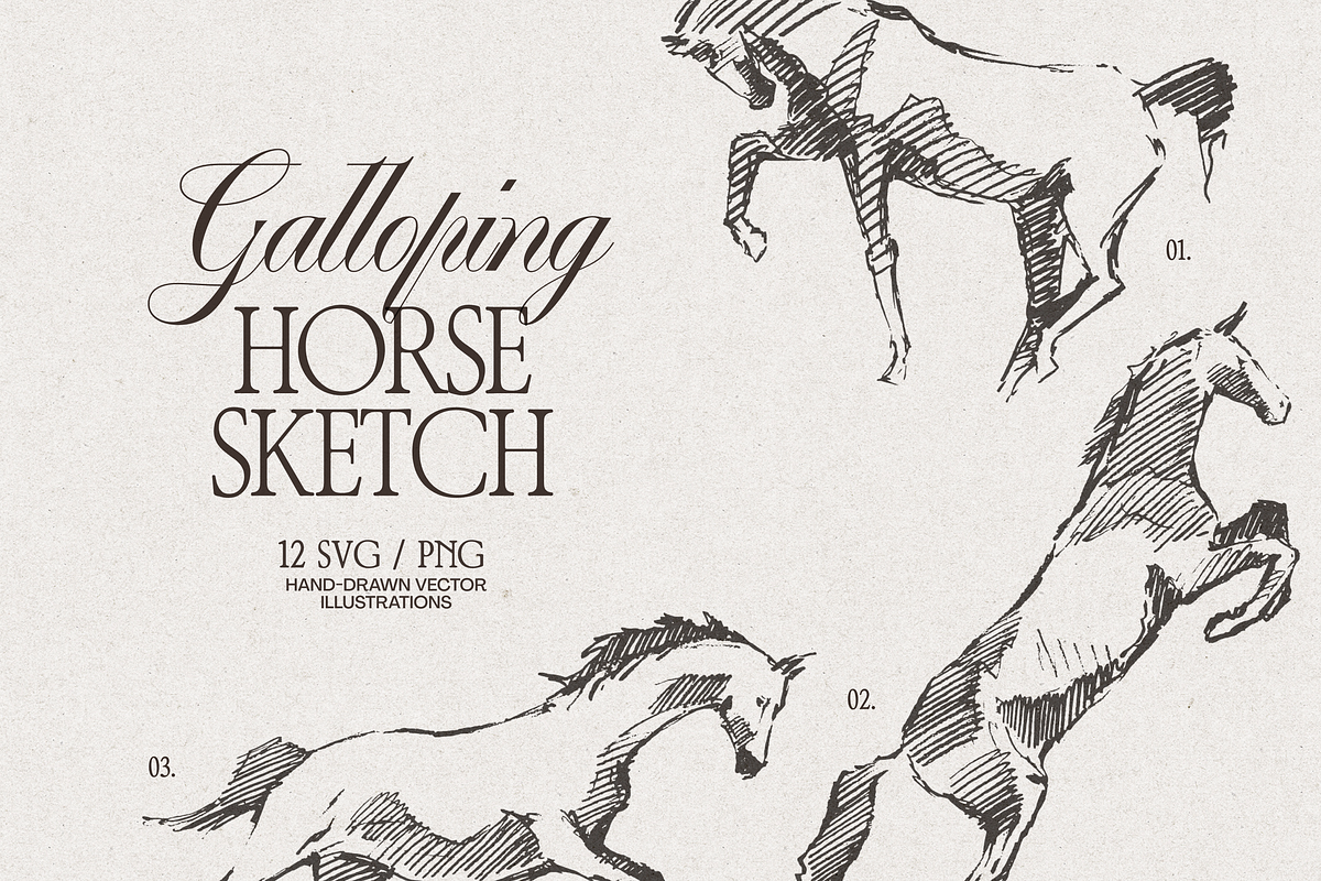 Galloping Horse Sketch, an Animal Illustration by TheMountBirdStudio (Photo 1 of 6)