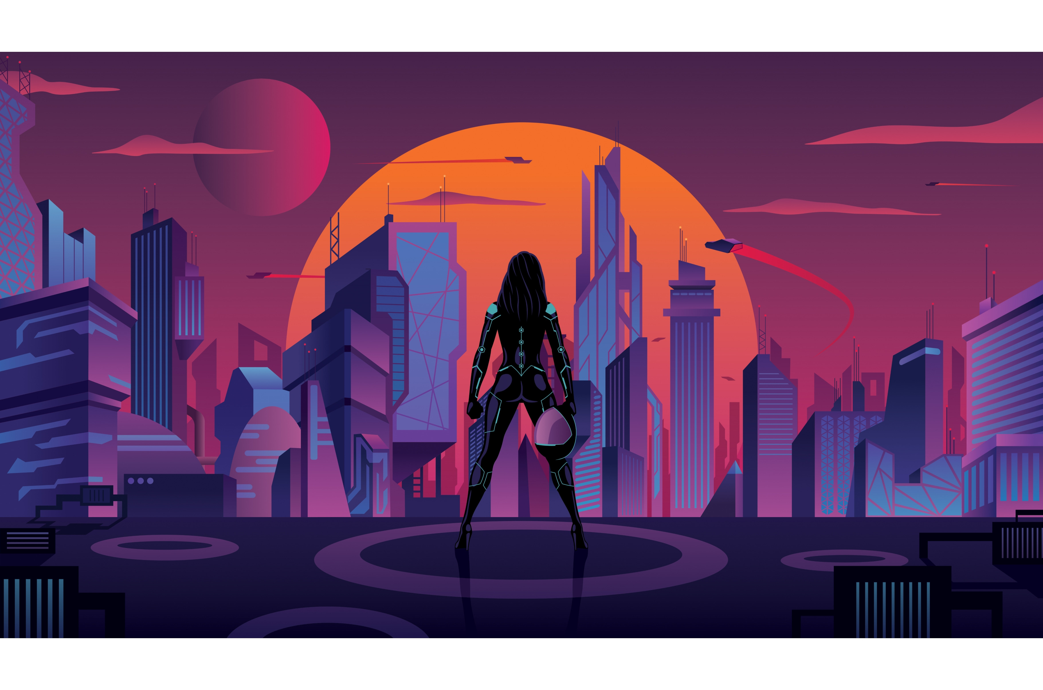 Superheroine in Futuristic City 2, an Illustration by Malchev