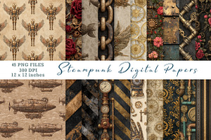 Steampunk Digital Papers, a Pattern Graphic by CreationArt