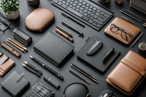 Stylish workspace setup featuring va, a Photo by Tanuart