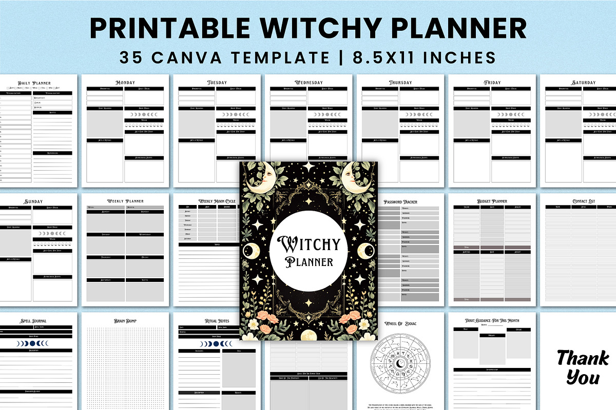 Witchy Planner For Canva KDP, a Stationery Template by Shumaya (Photo 1 of 5)