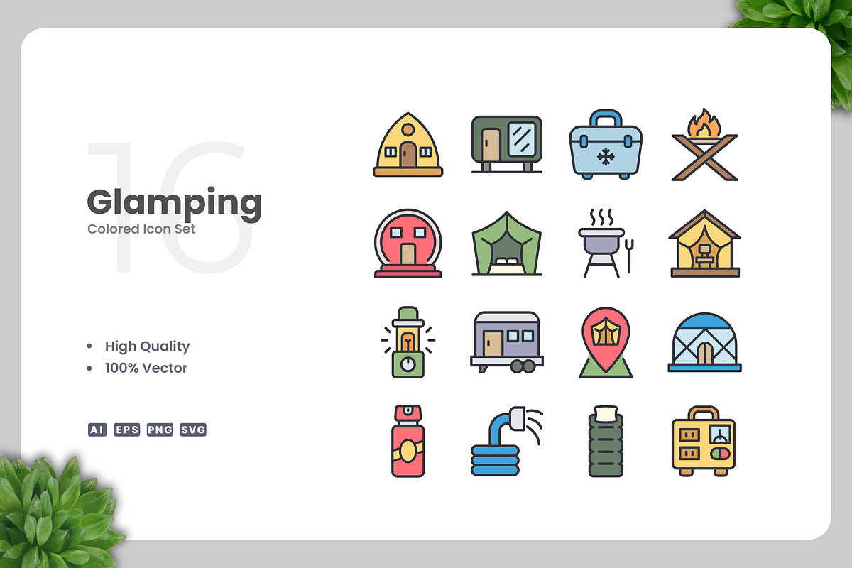 Glamping Colored Icons, an Icon by Upnowgraphic