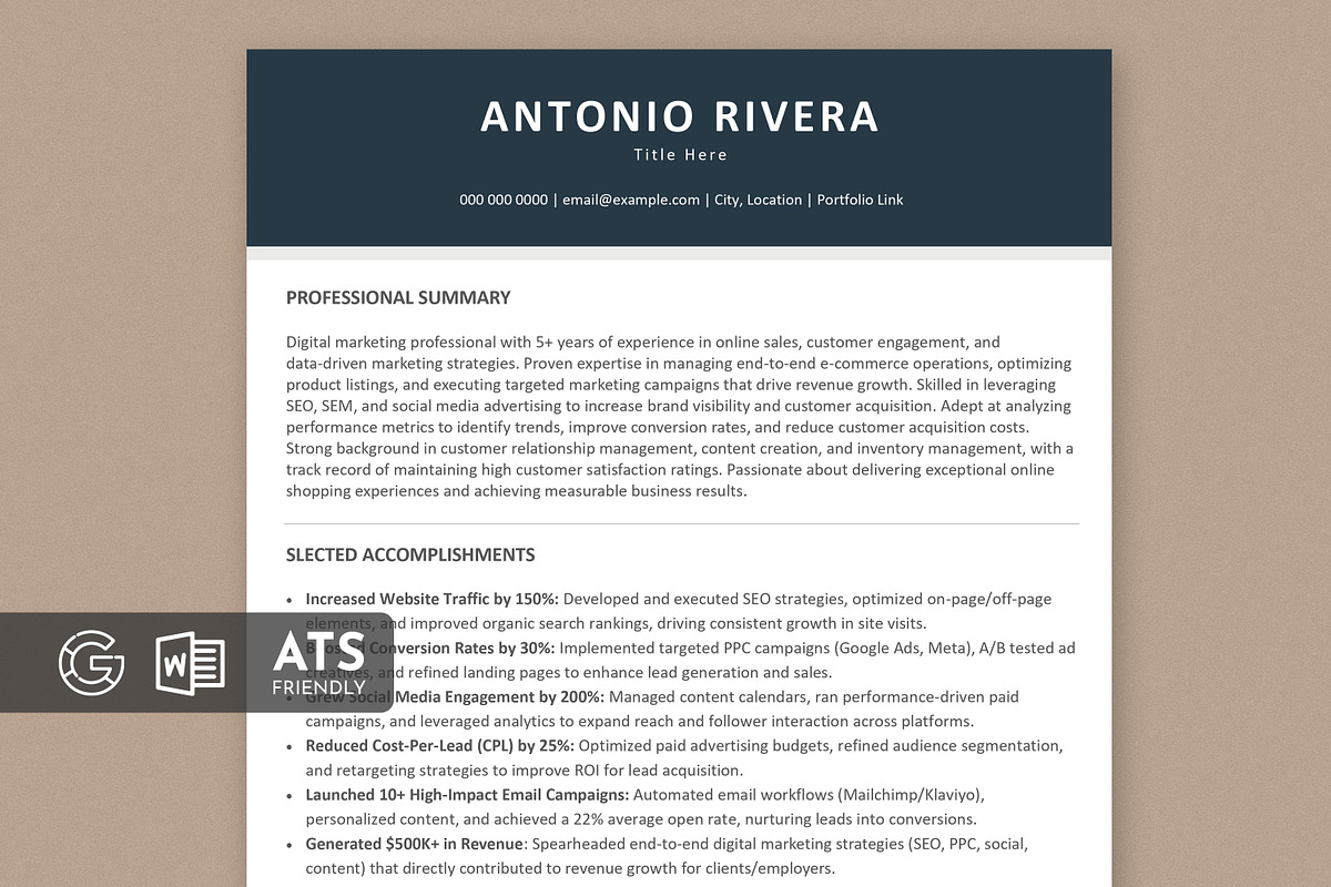 ATS CV / Resume, a Resume Template by Anjum Ilyas (Photo 1 of 8)