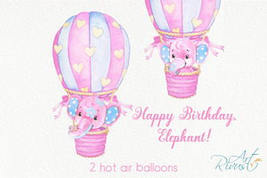 Birthday Elephants PNG Watercolor