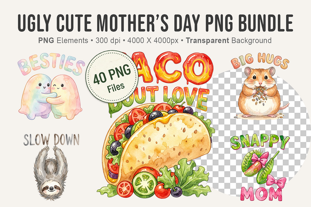Ugly Cute Mother’s Day PNG Bundle, an Illustration by Artnoy (Photo 1 of 8)