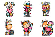 cute valentine animals clipart, an Illustration by CreationArt (Thumbnail 2 of 5)