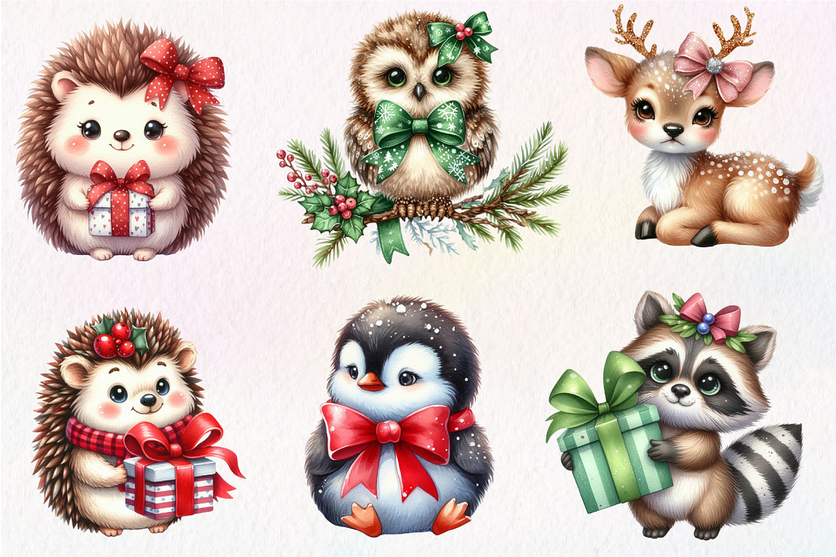 Cute Animals Christmas Clipart, an Illustration by Dream Creation (Photo 4 of 7)