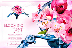 Watercolor Blooming City Clipart Set