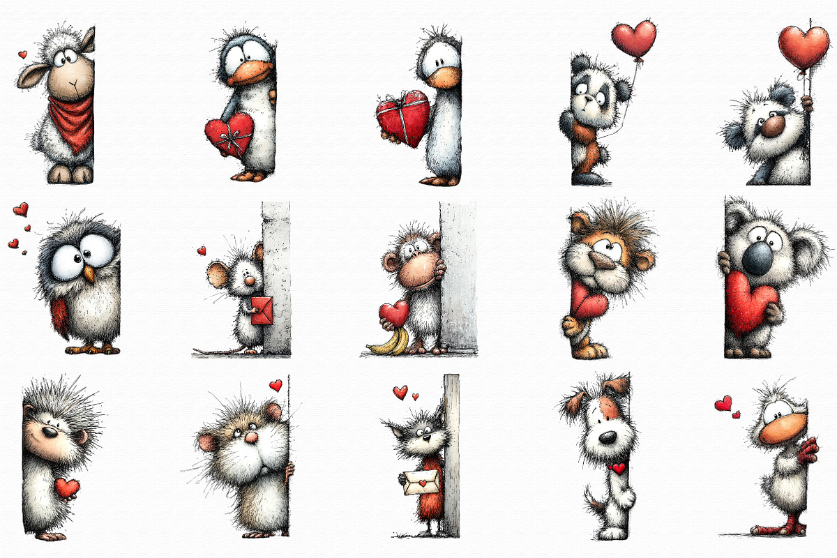 Valentines Peeking Animal Clipart, an Illustration by Libby Wishes (Photo 6 of 6)