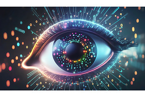 A close-up of a digital eye with, a Technology Photo by Igor Tichonow