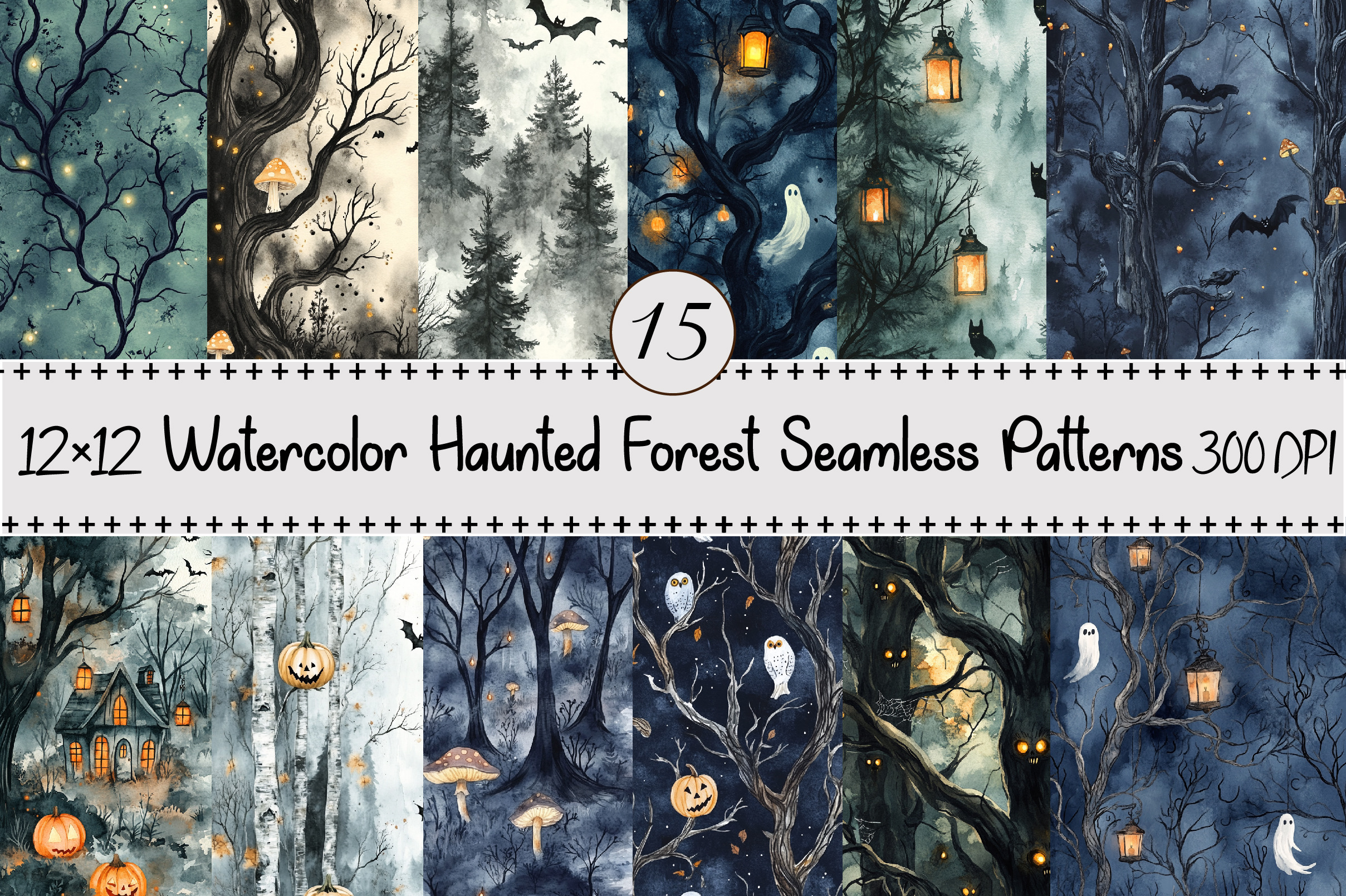 Haunted Forest Seamless Patterns, a Pattern Graphic by Design Market