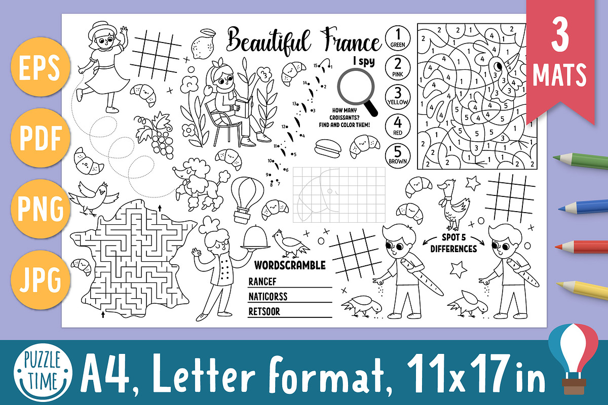 Beautiful France coloring playmats, an Education Illustration by Lexi Claus (Photo 1 of 6)