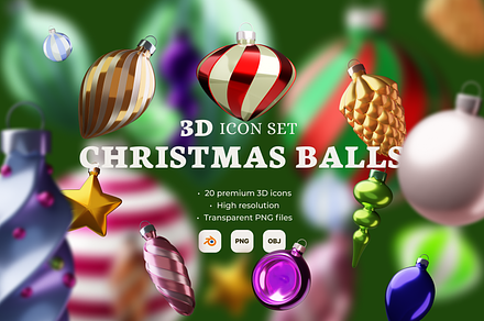 Christmas Balls 3D Illustration Pack, a 3D by Laimmilka