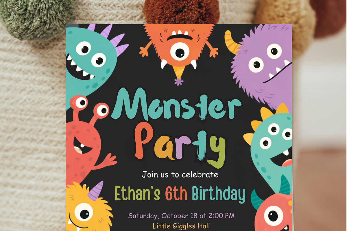 Monster Birthday Party Invitation, an Invitation Template by heynomi (Photo 6 of 19)