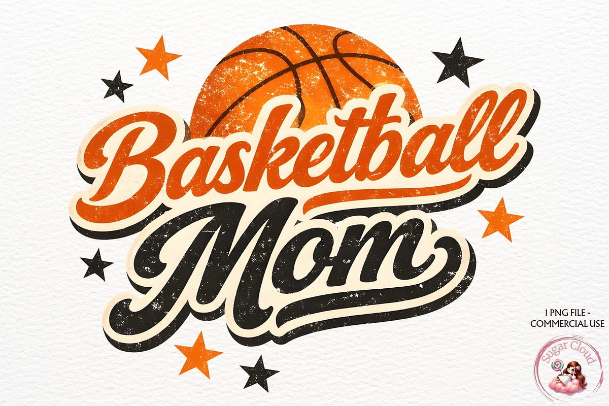 Retro Baskerball Mom PNG Shirt Sport, a Sport Illustration by SugarCloudStudioArt (Photo 1 of 6)
