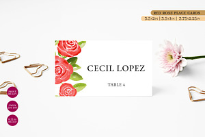 Red Rose Floral Place Cards