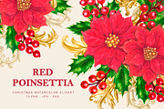 Red Poinsettia, Christmas watercolor, an Illustration by EL_SUHOVA (Thumbnail 1 of 18)