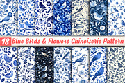 Blue Birds & Flowers Pattern, an Illustration by DreamCafeArt (Thumbnail 1 of 3)