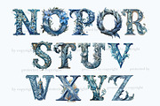 Blue Flowers Alphabet Clipart, a Decorative Illustration by GlamArtZhanna (Thumbnail 3 of 5)