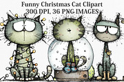Funny Christmas Cat Clipart Bundle, an Illustration by Canvas Craft (Thumbnail 1 of 7)
