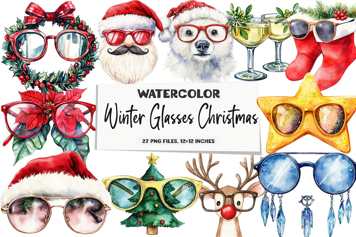 Winter Glasses Christmas Clipart, an Illustration by DreamArtGraphic (Photo 1 of 5)