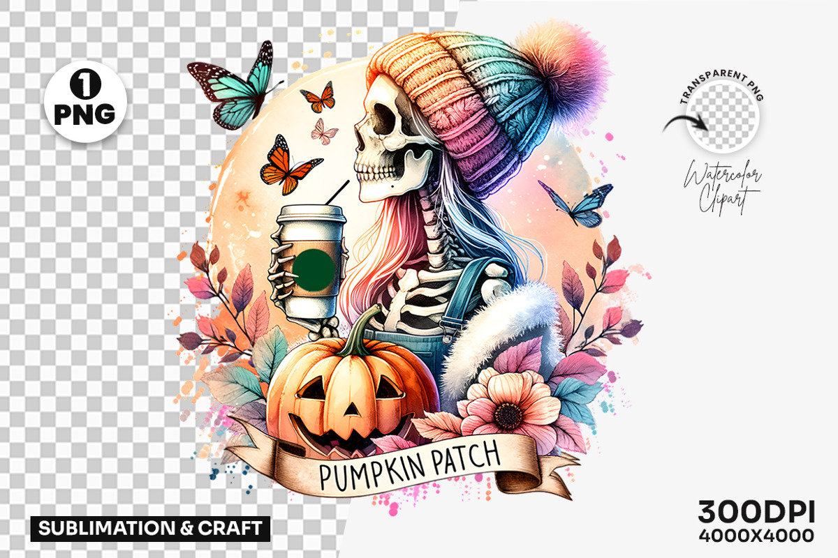 Autumn Girl Skeleton Pumpkin Fall, a Seasonal Illustration by Creative Arslan (Photo 1 of 3)