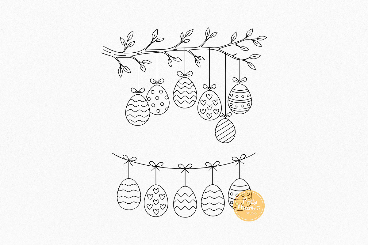 Cute Easter Clipart Bundle, Line Art, a Seasonal Illustration by Pretty Meerkat (Photo 7 of 7)