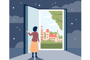 Book knowledge concept. Woman open, an Education Illustration by LadadikArt