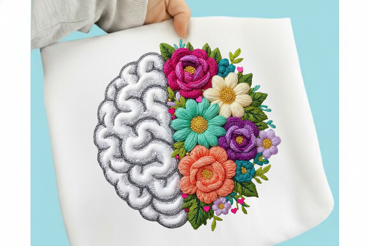 Mental Health Floral Brain Faux Yarn, an Illustration by designcity5 (Photo 6 of 9)
