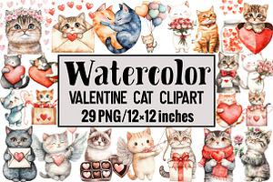 Valentine Cat Clipart, an Illustration by Design Market