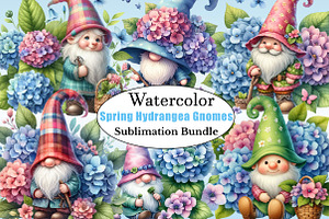 Watercolor Spring Hydrangea Gnomes