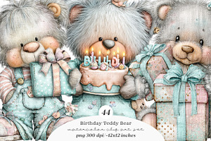 Whimsical birthday teddy bear clipar, an Illustration by SinaCreation