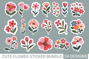 Cute Flower Sticker Design Bundle, an Illustration by Actual Pixel