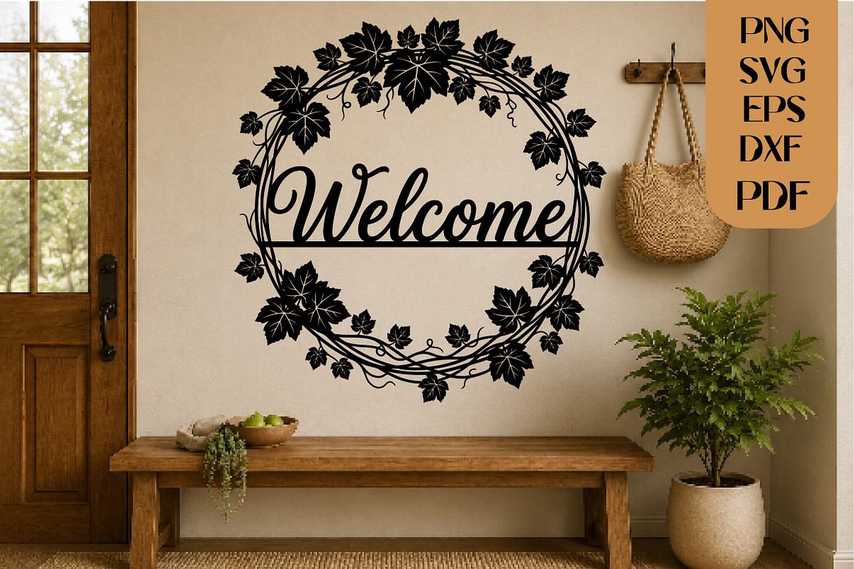 Vine Wreath Welcome Laser Cut SVG, an Object Graphic by DreamCafeArt (Photo 1 of 3)