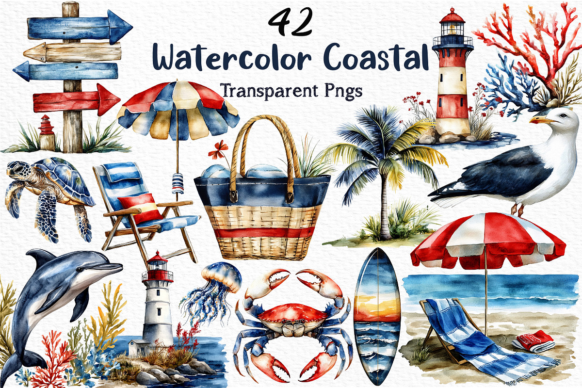 Watercolor Coastal Clipart, an Illustration by Craft Nest (Photo 1 of 9)
