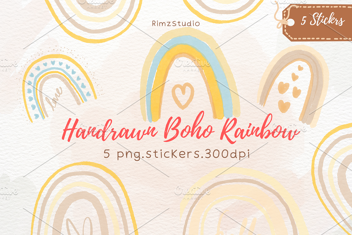 Boho rainbow hand drawn pastel, a Seasonal Illustration by RimzStudio (Photo 1 of 4)
