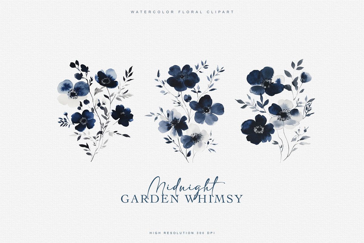 watercolor indigo blooms collection, a Decorative Illustration by Patishop Art (Photo 6 of 8)
