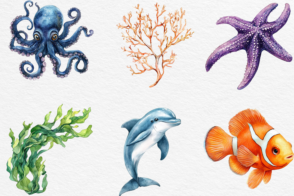 Undersea Watercolor Clipart, an Illustration by Black Bird Studio (Photo 3 of 6)