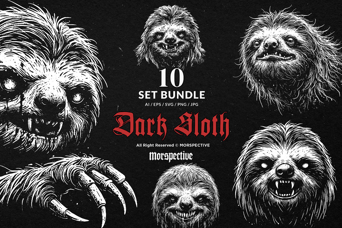 10 Bundle Dark Art Sloth Slow Jungle, an Illustration by Morspective (Photo 1 of 7)
