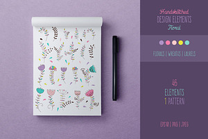 Floral Vector Elements Set + Pattern