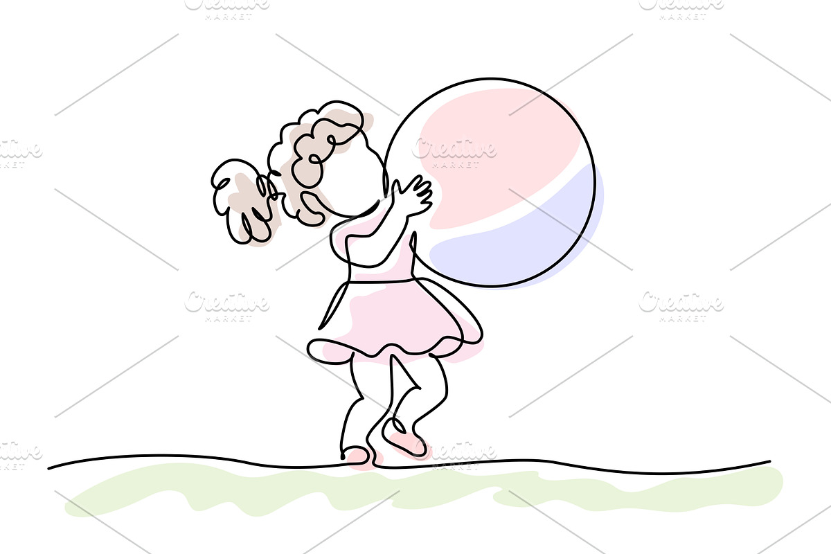Baby girl playing with ball, an Education Illustration by Valenty