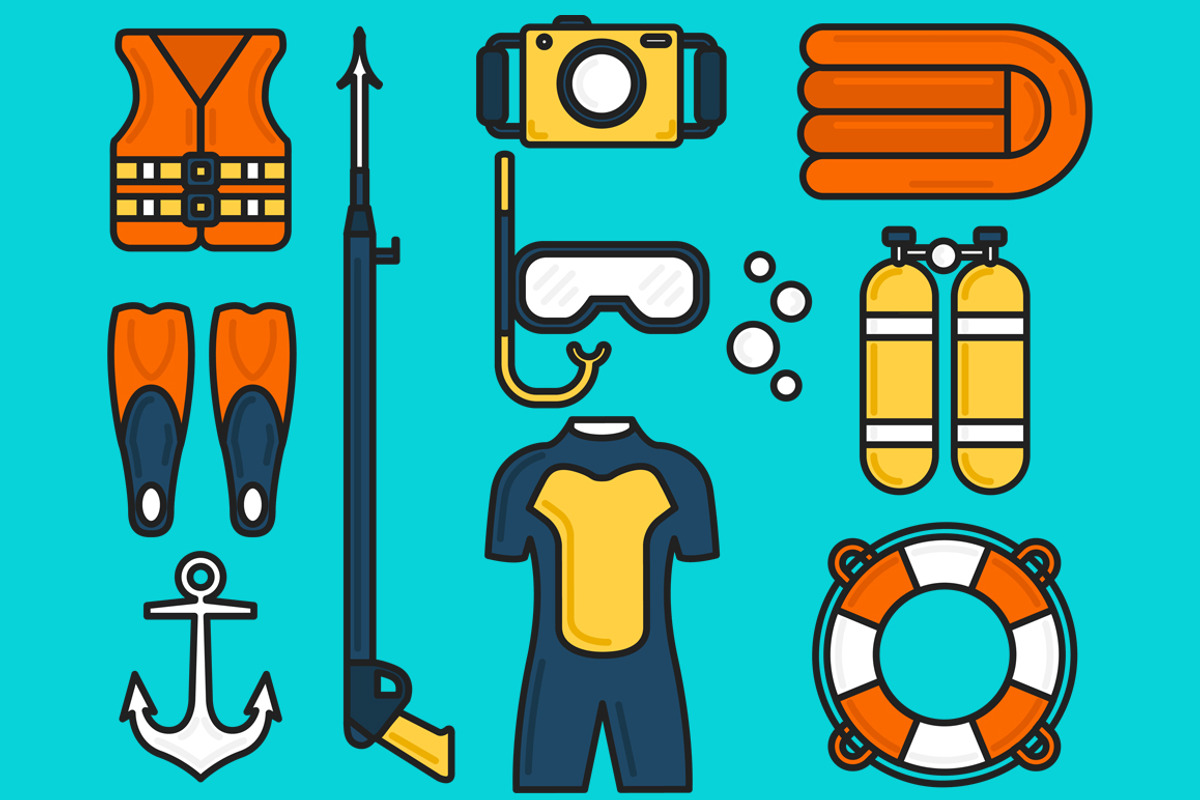 Diving Set Outlined & Colored, an Icon by DeniseUytiepo (Photo 2 of 5)