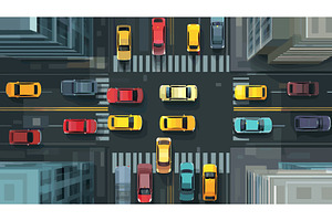 Traffic top view. Cars on city, a Transportation Illustration by Stock-Smart-Start