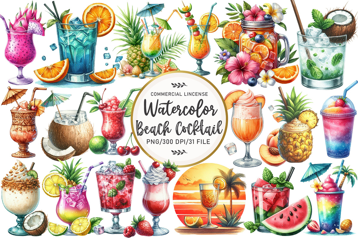 Tropical Beach Cocktail Clipart, an Illustration by OK Design (Photo 1 of 5)